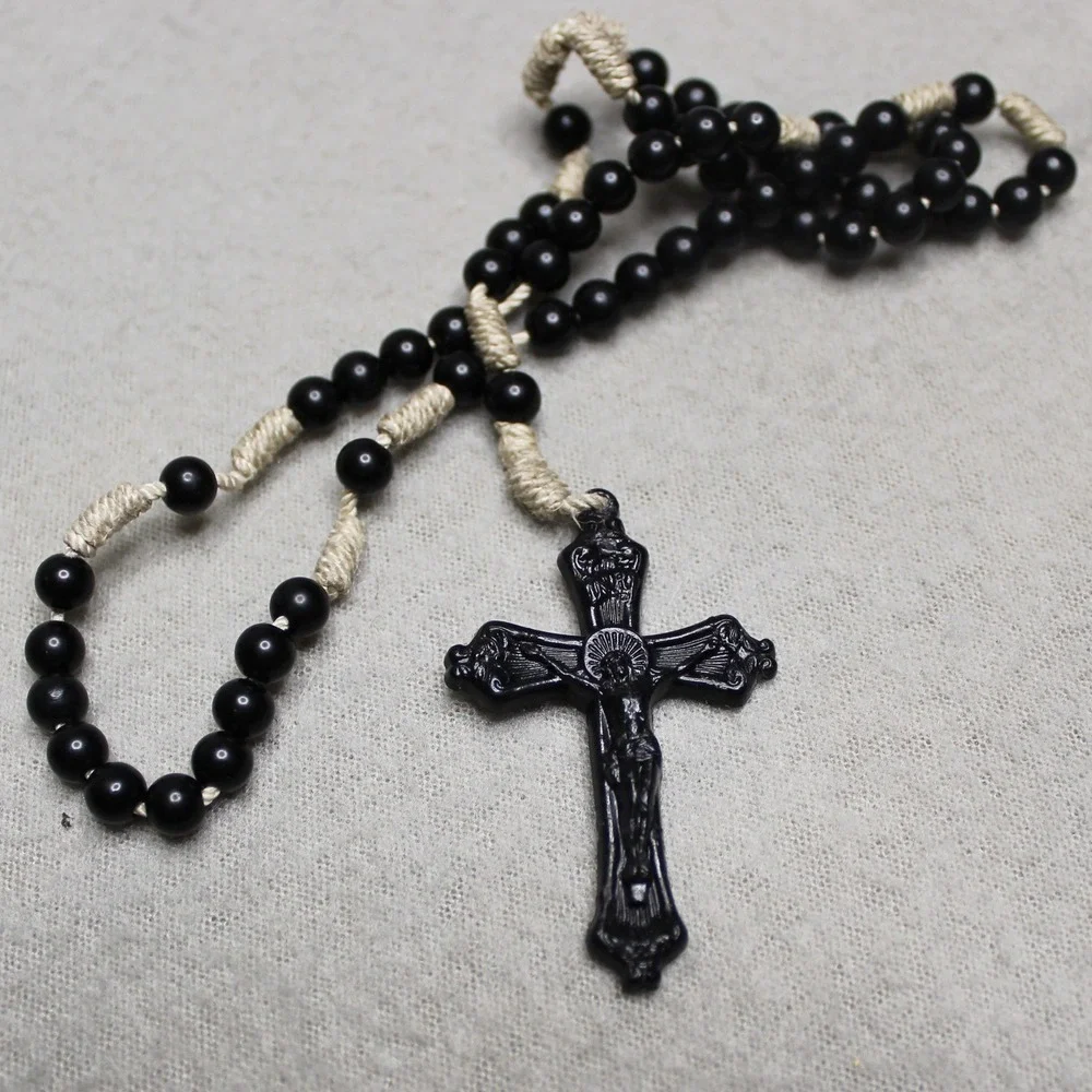 Unbranded Rosary‎ Prayer Beads Unisex OS Black Excellent Crucifix Knotted Cord